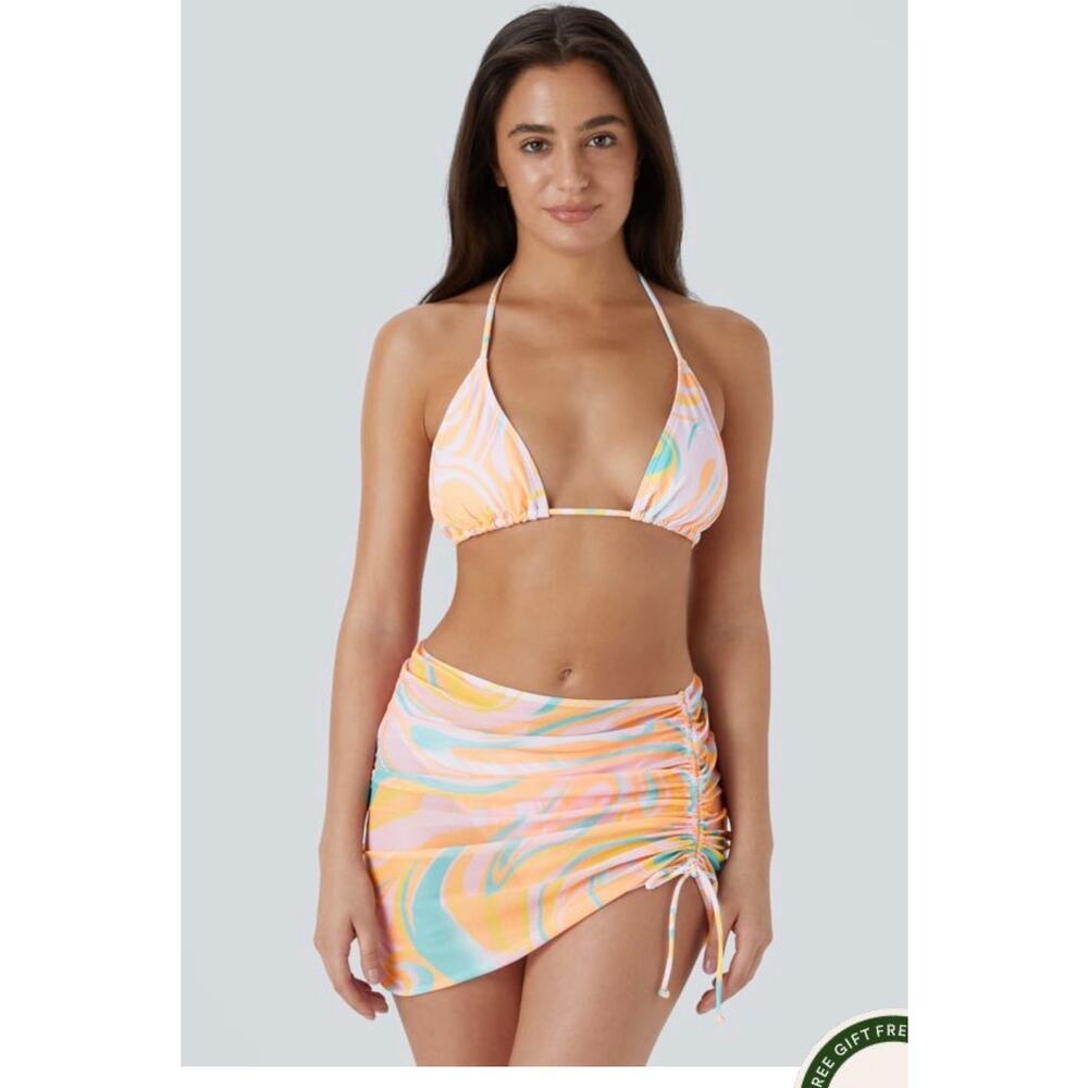 Brand New Halara Geometric Print Tie Back Side Drawstring 3-Piece Swimsuit M